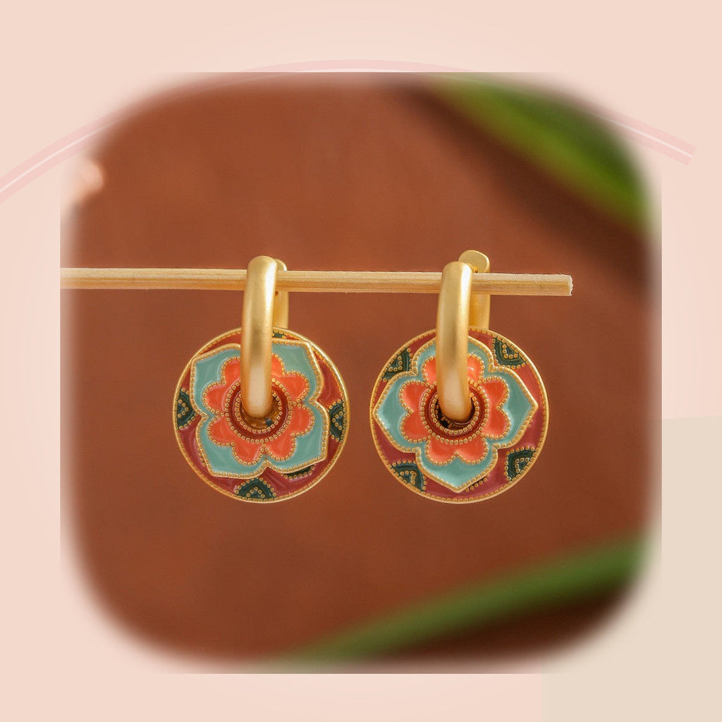 Turquoise Bloom Enamel Earrings — full product view
