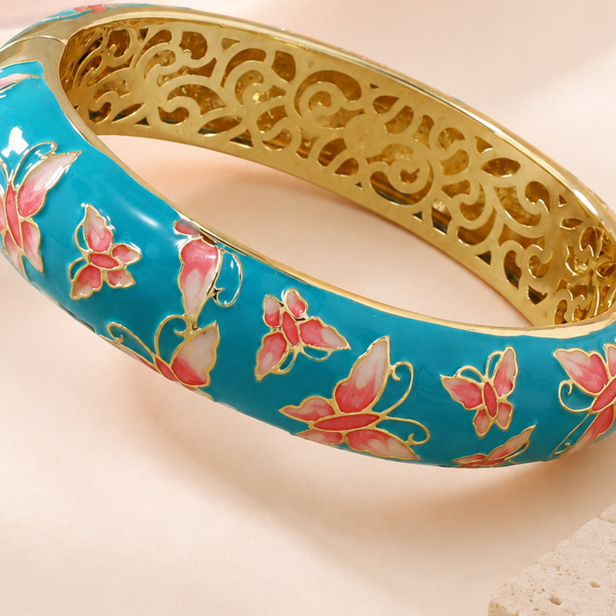 Turquoise Butterfly Enamel Bangle – single close-up detail