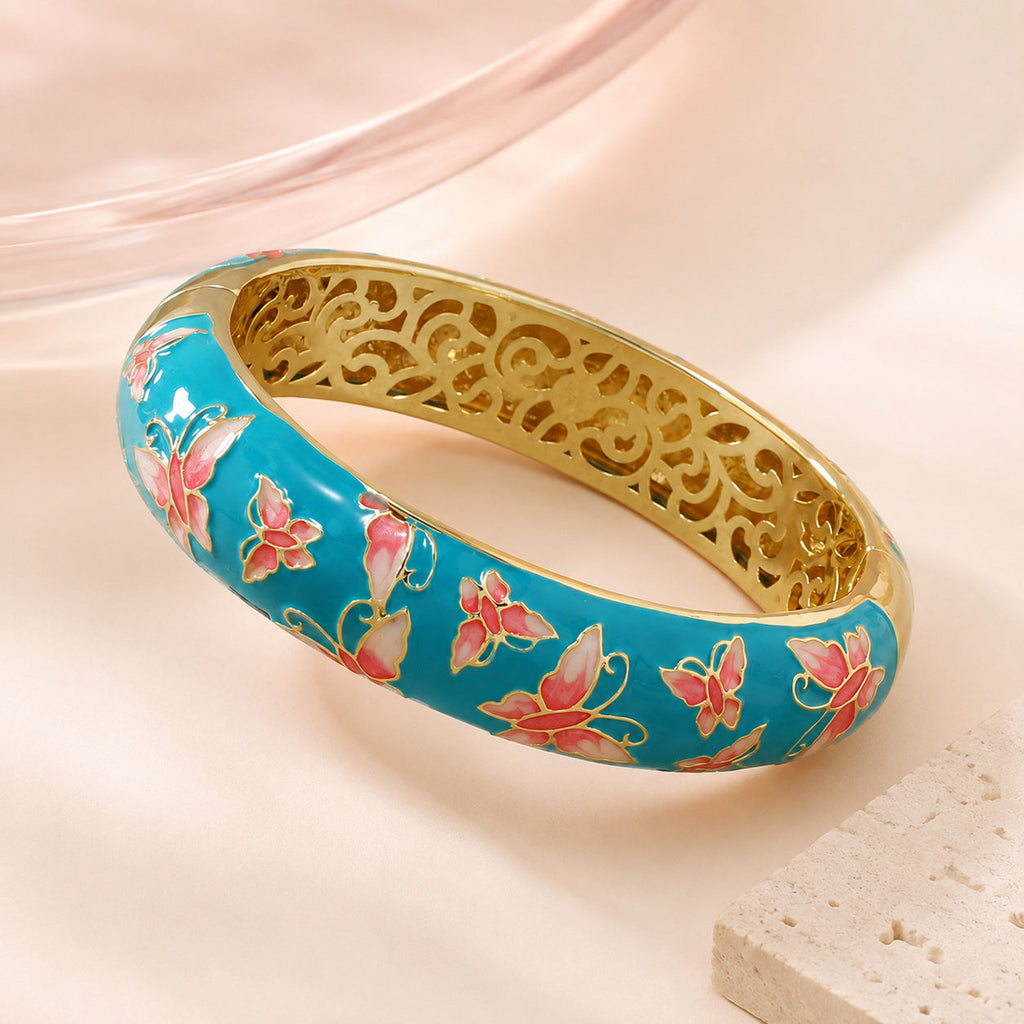 Turquoise Butterfly Enamel Bangle – full view