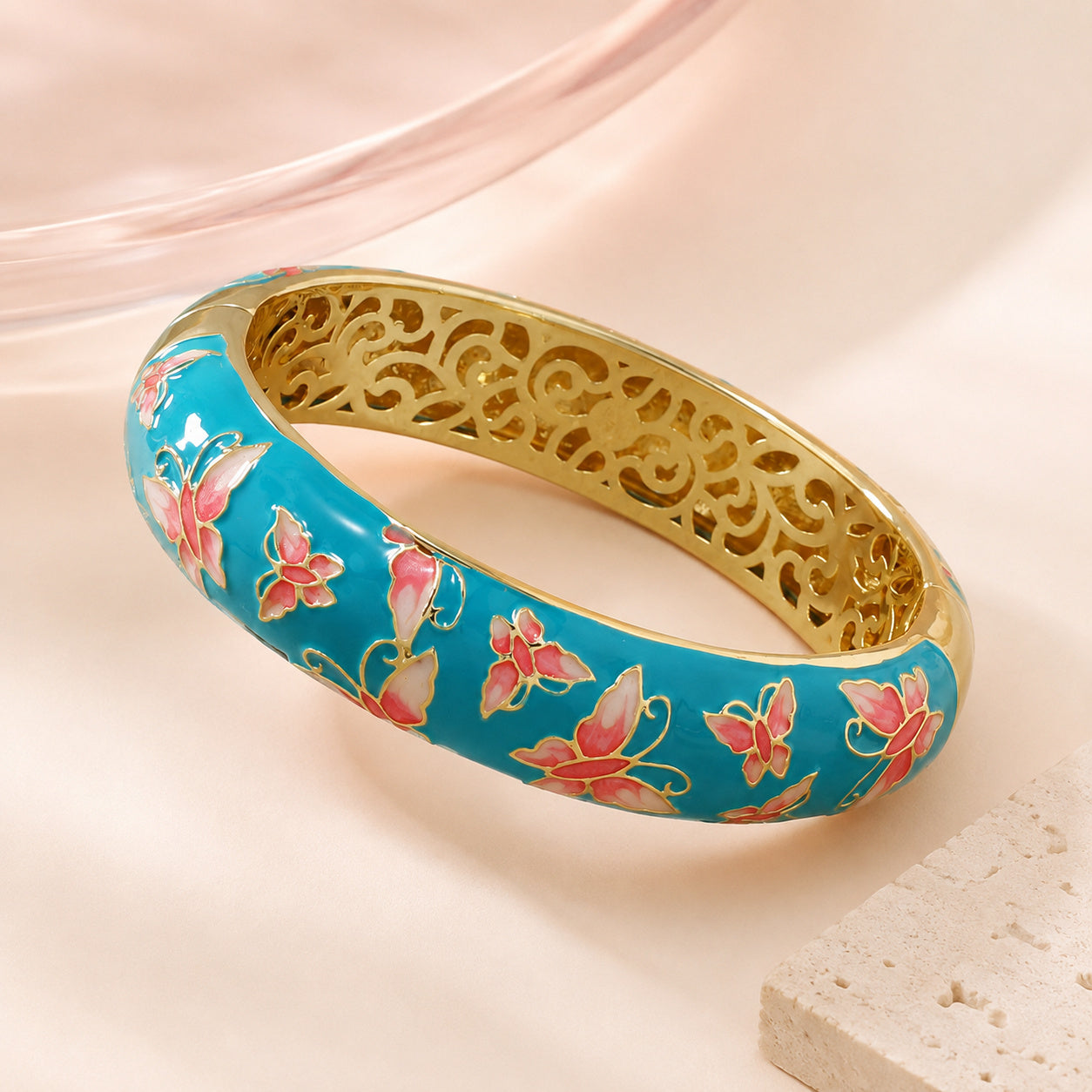 Turquoise Butterfly Enamel Bangle – full view