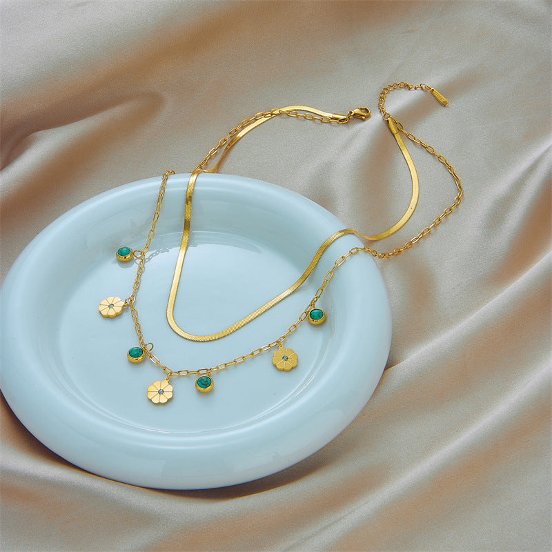 Turquoise Flower Charm Layered Necklace