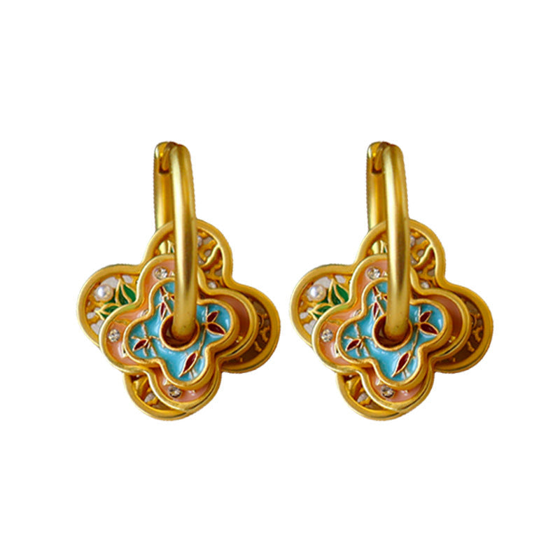 Turquoise & Peach Floral Earrings
