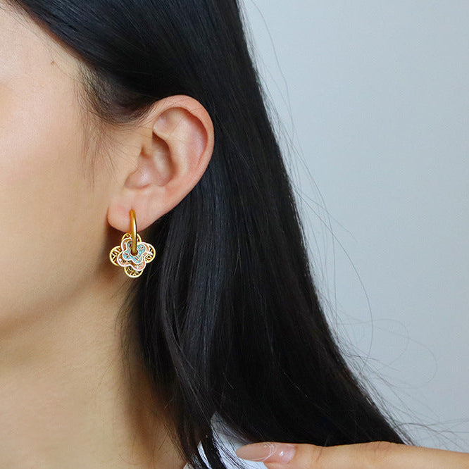 Turquoise & Peach Floral Earrings