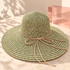 Olive green and cream woven wide brim beach hat