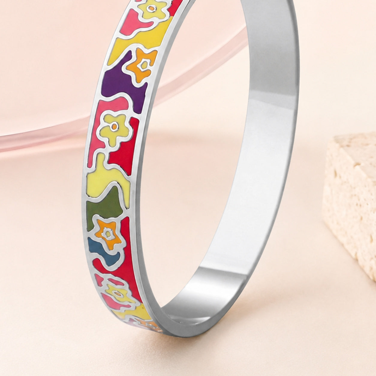 Vibrant Bloom Enamel Bangle – single close-up detail