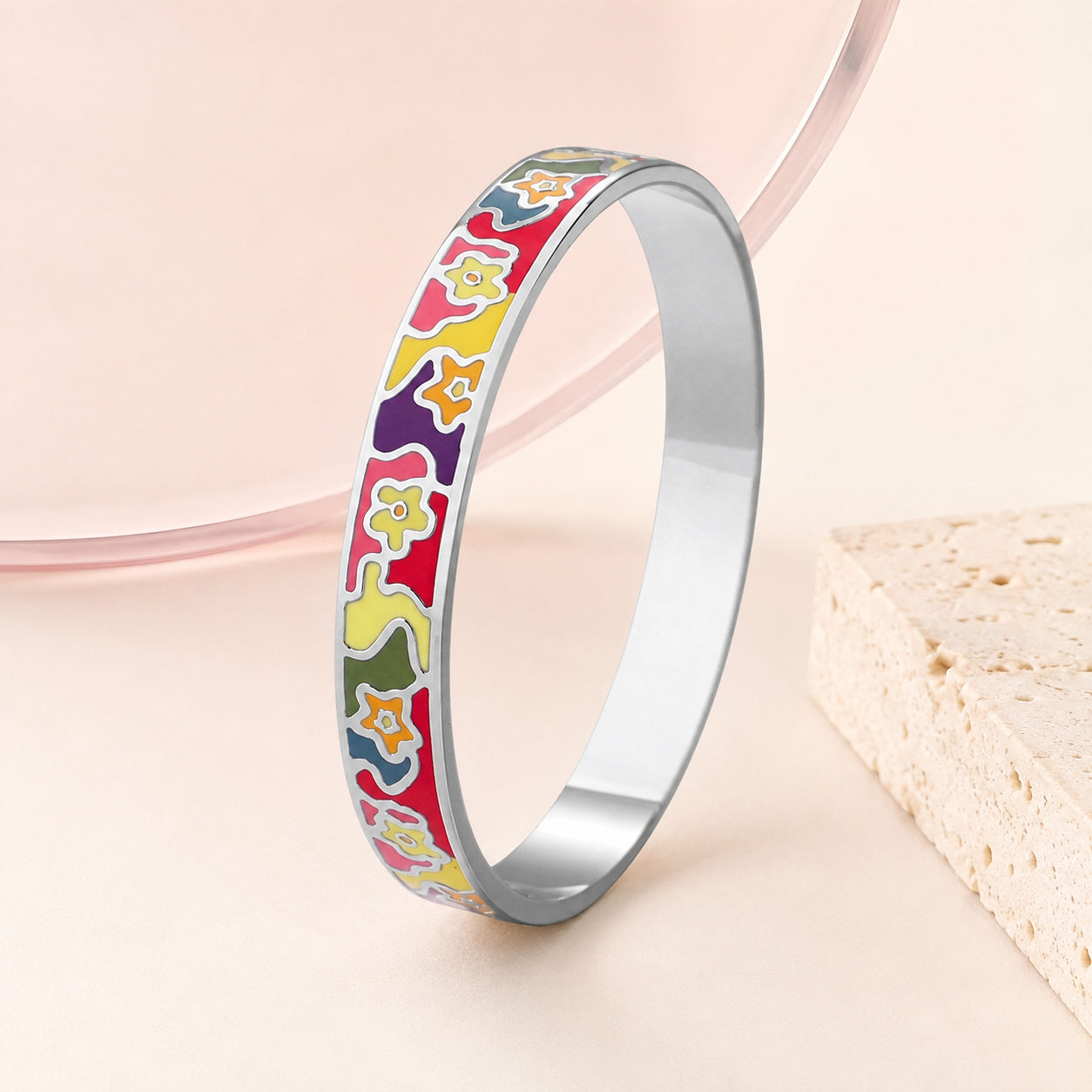 Vibrant Bloom Enamel Bangle – full view
