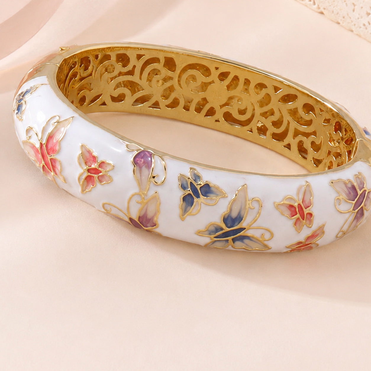White Enamel Butterfly Bangle – single close-up detail