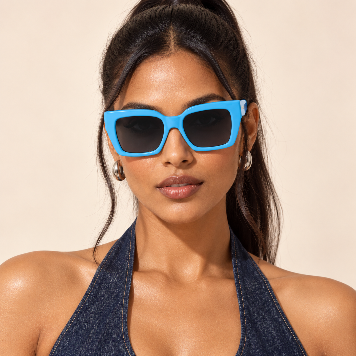ARVUE Blue Jean Baby azure sunglasses on model