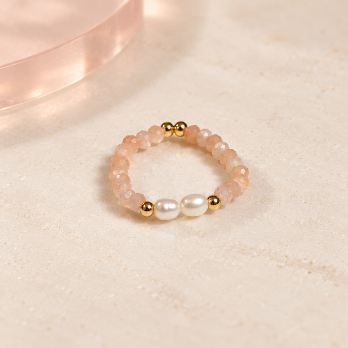 Blush Pearl Whisper Ring by Bloomy on ivory stone