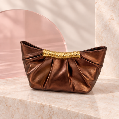 Lumi Metallic Pleated Bag in Bronze, product view without chain