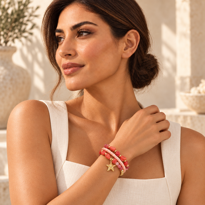 Bloomy model wearing Coral Sunset Starfish Bracelet