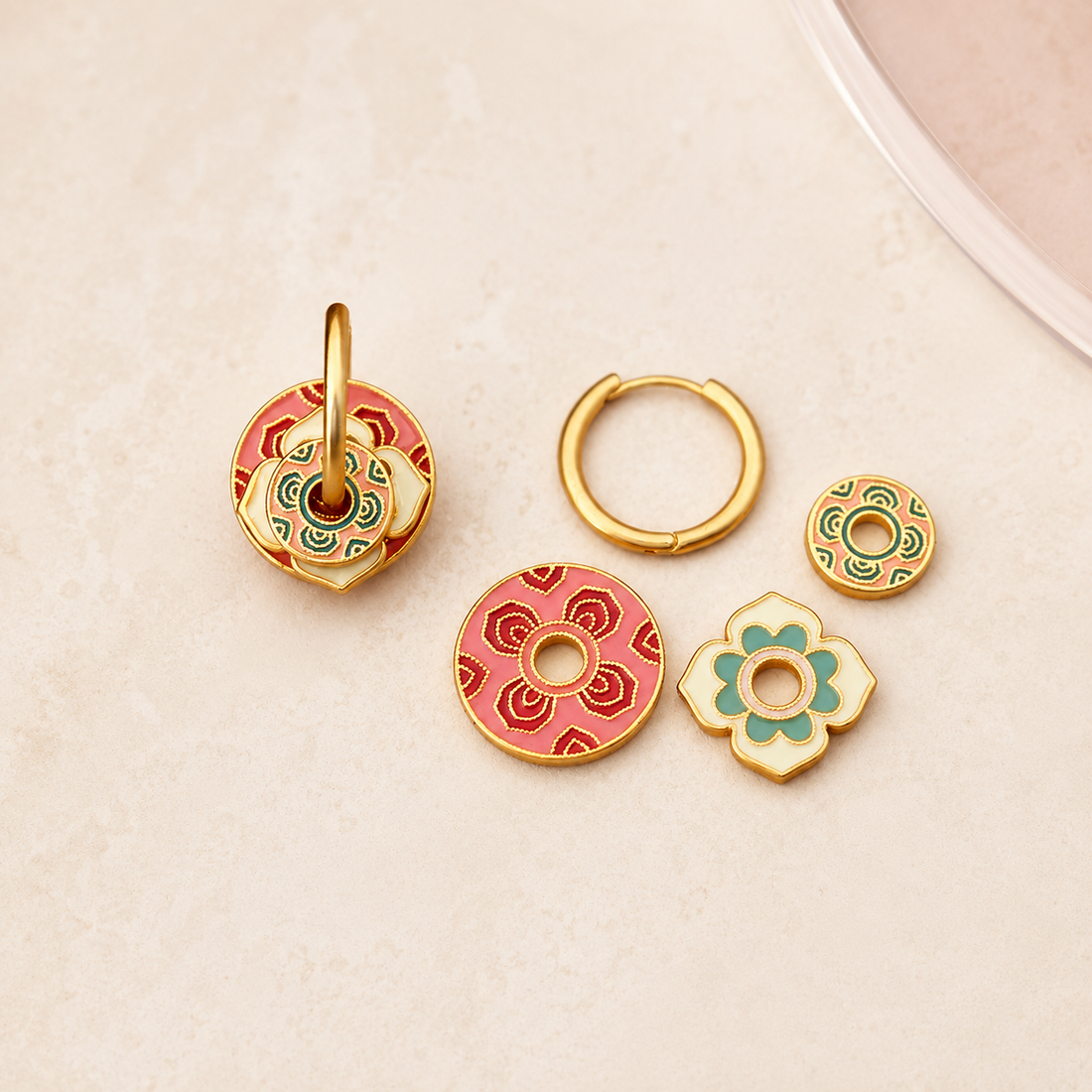 Coral &amp; Teal Floral Earrings