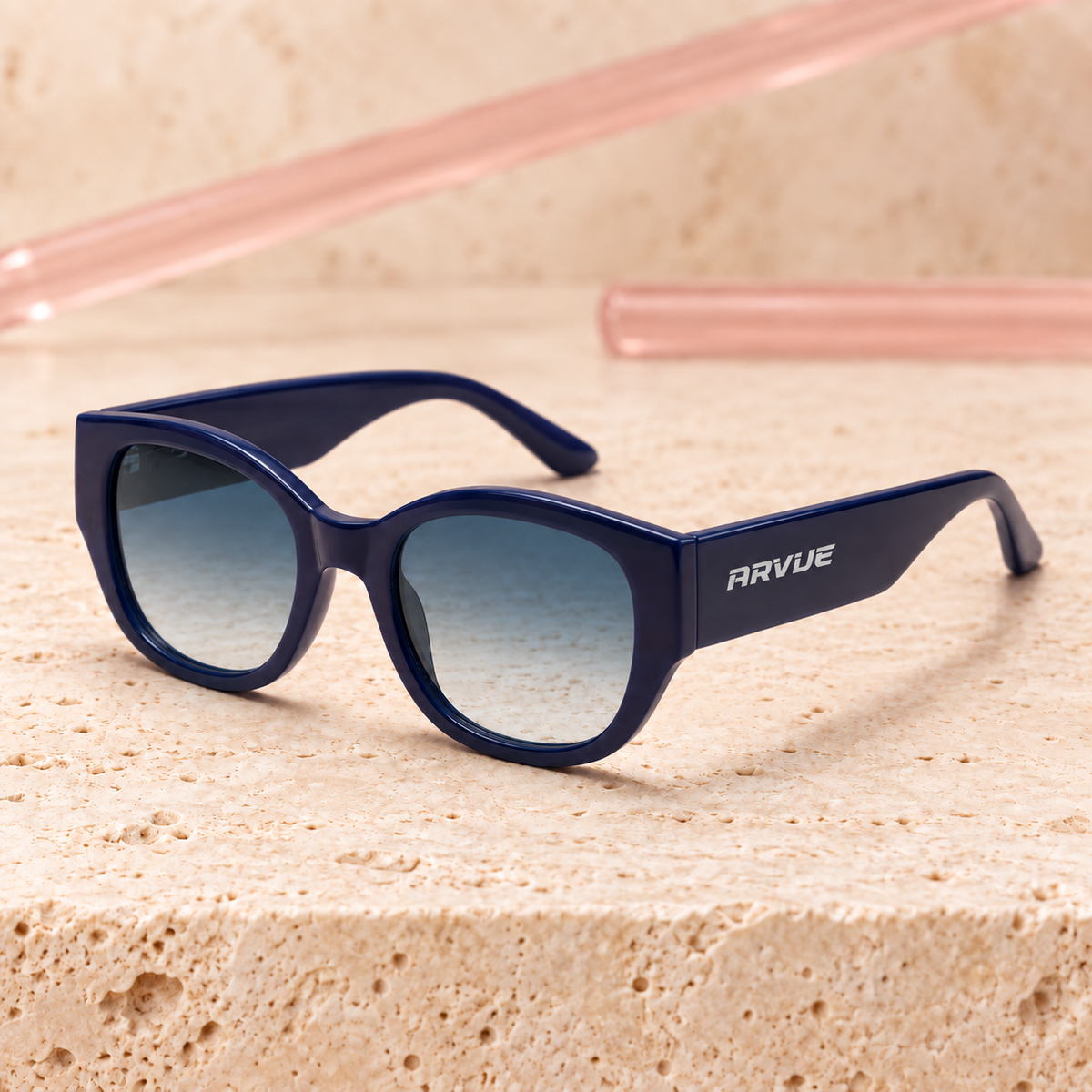 Dear Diary Crown Blue sunglasses angle view with ARVUE logo - Bloomy