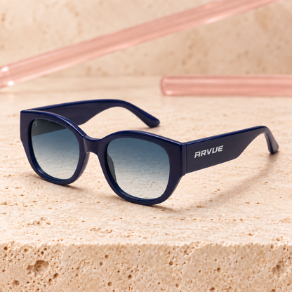 Dear Diary Crown Blue sunglasses angle view with ARVUE logo - Bloomy