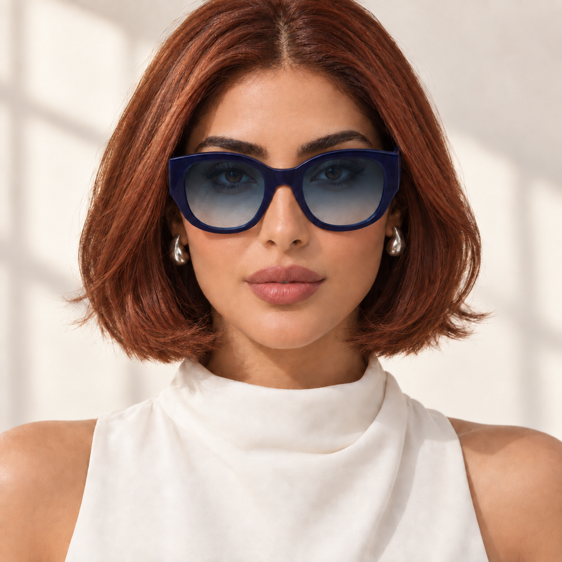 Dear Diary Crown Blue sunglasses on model - Bloomy