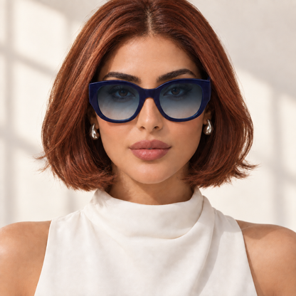 Dear Diary Crown Blue sunglasses on model - Bloomy