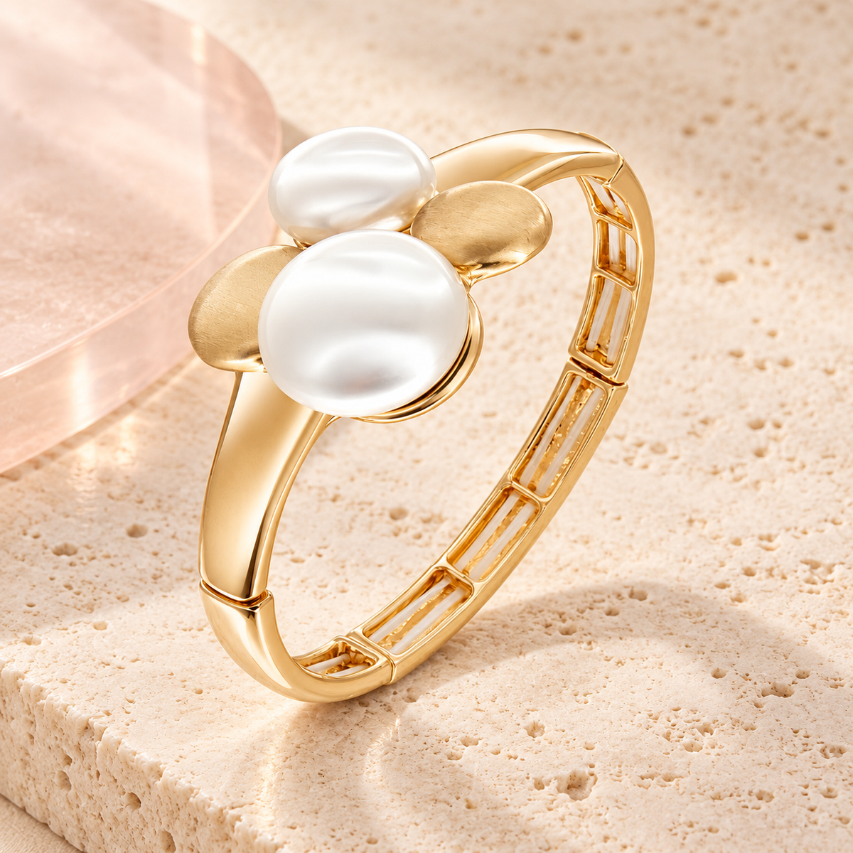 Elara Pearl Petal Bracelet - gold bracelet with white pearl accents
