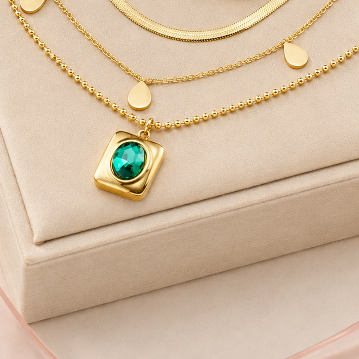 Emerald Square Charm Necklace — exact detail