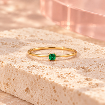 Emerald green square crystal ring — product photo