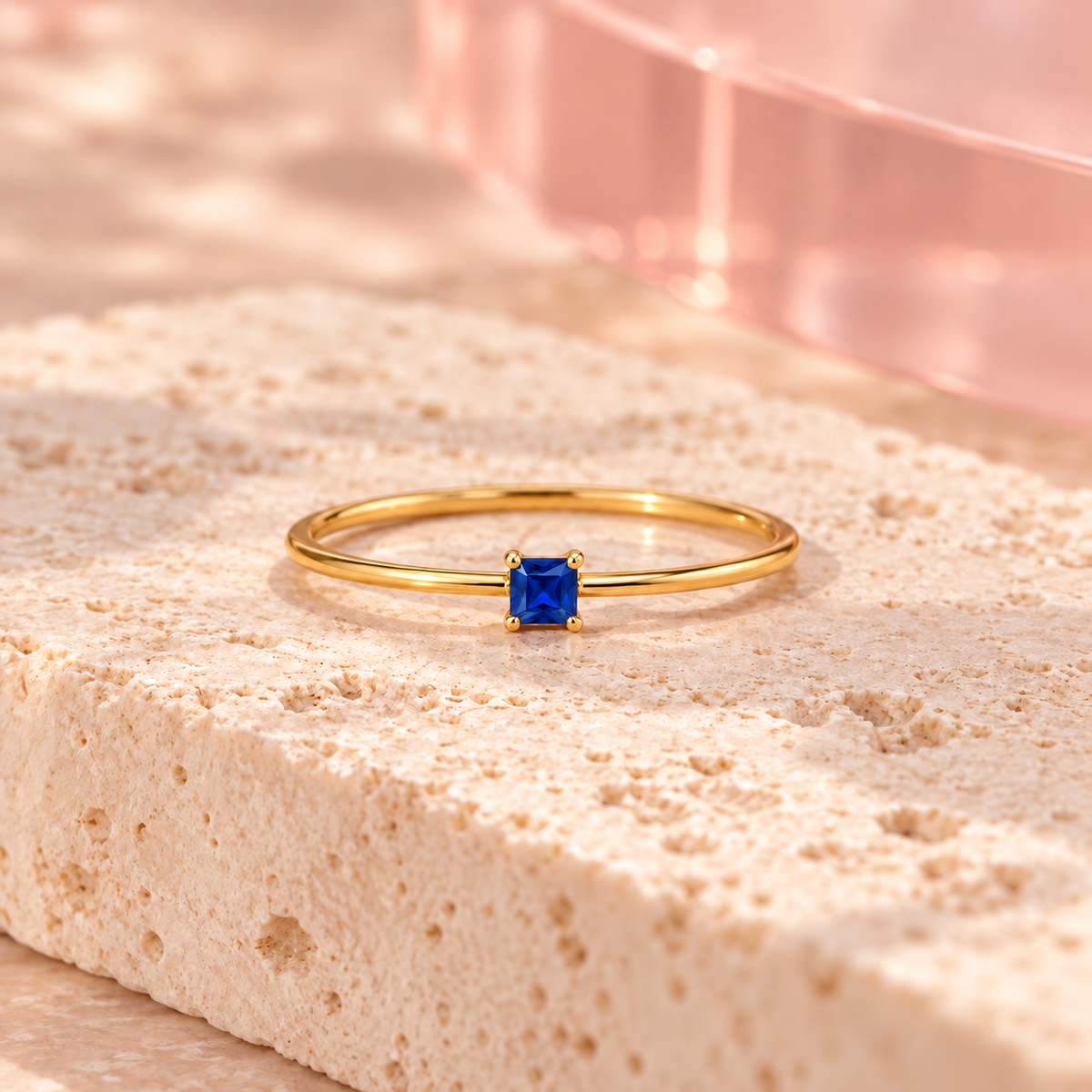 Sapphire blue square crystal ring — product photo
