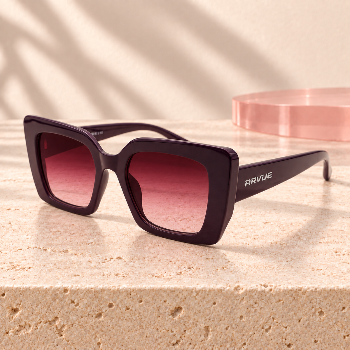 First Lady plum sunglasses angled view — Bloomy