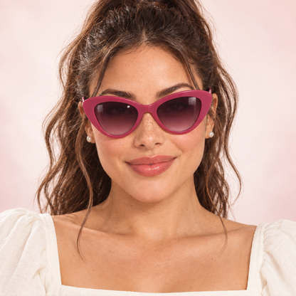 Lipstick Lies Deep Berry sunglasses on model - Bloomy