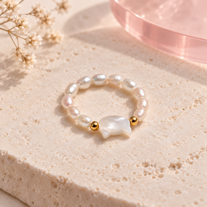 Luna Pearl Cat Ring by Bloomy on warm ivory stone