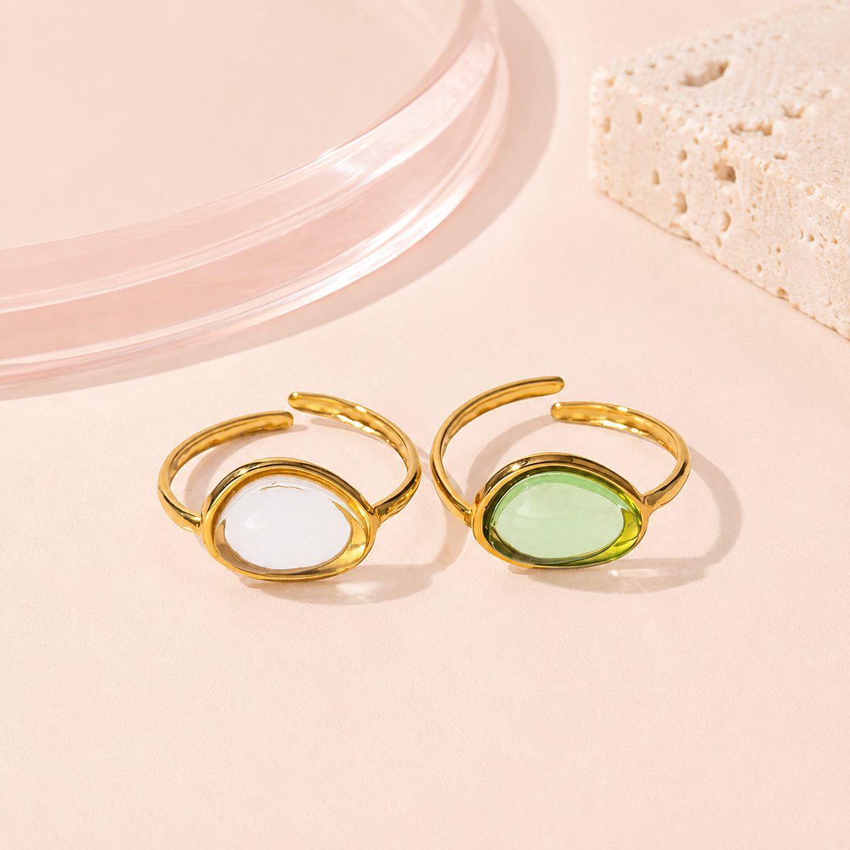 Oval Gem Adjustable Ring — Green and Clear