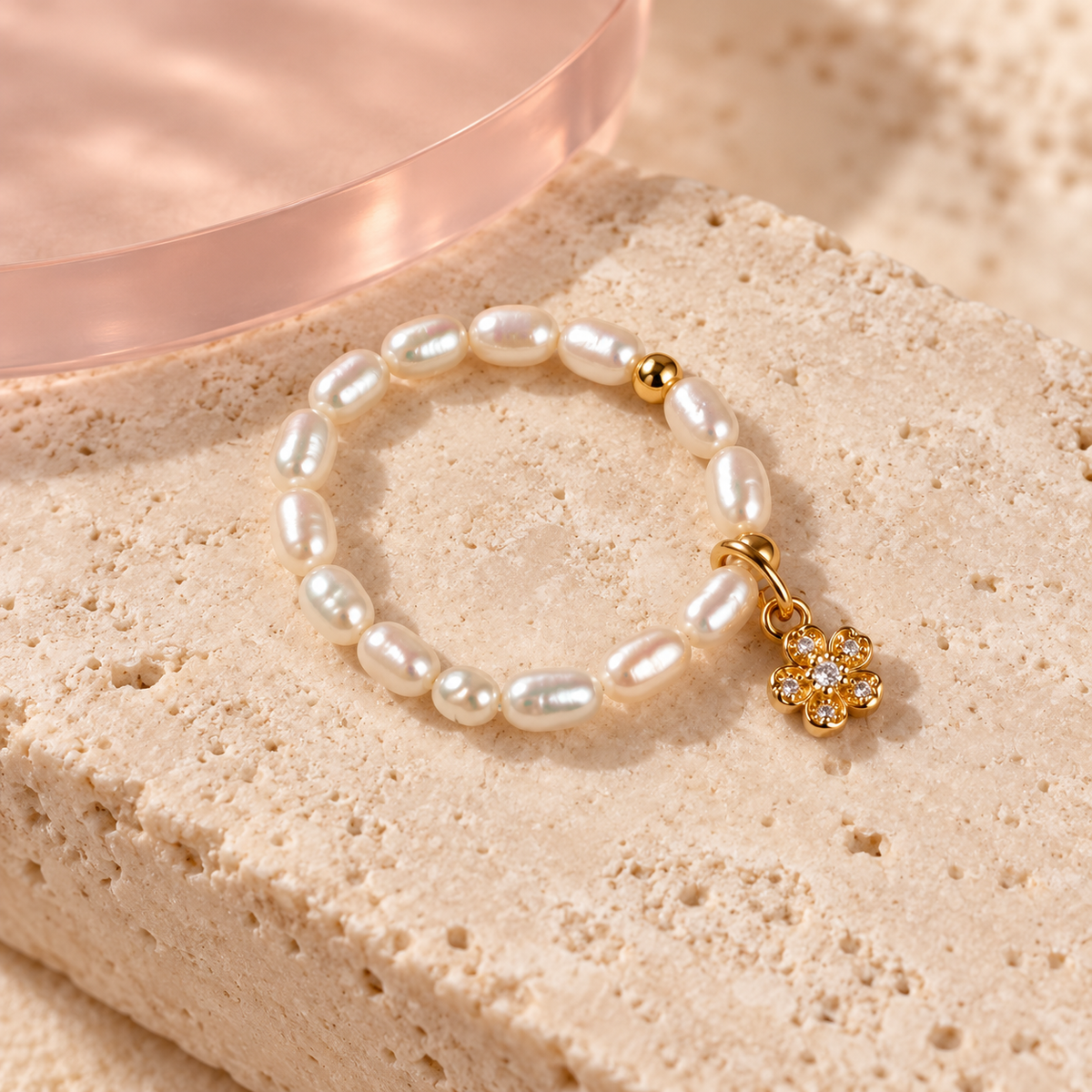 Crystal Flower pearl charm ring product view
