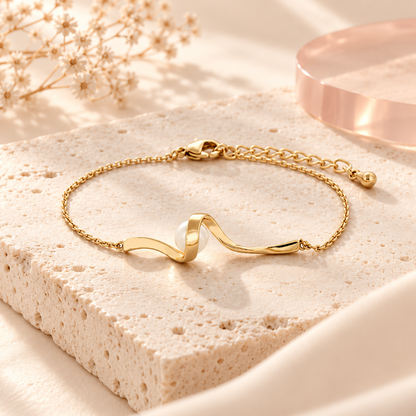 Pearl Wave Bracelet on cream travertine