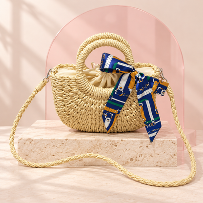 Riviera Navy Scarf Raffia Bag product view