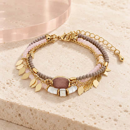 Roseleaf Layered Bracelet on Bloomy ivory stone and blush acrylic background