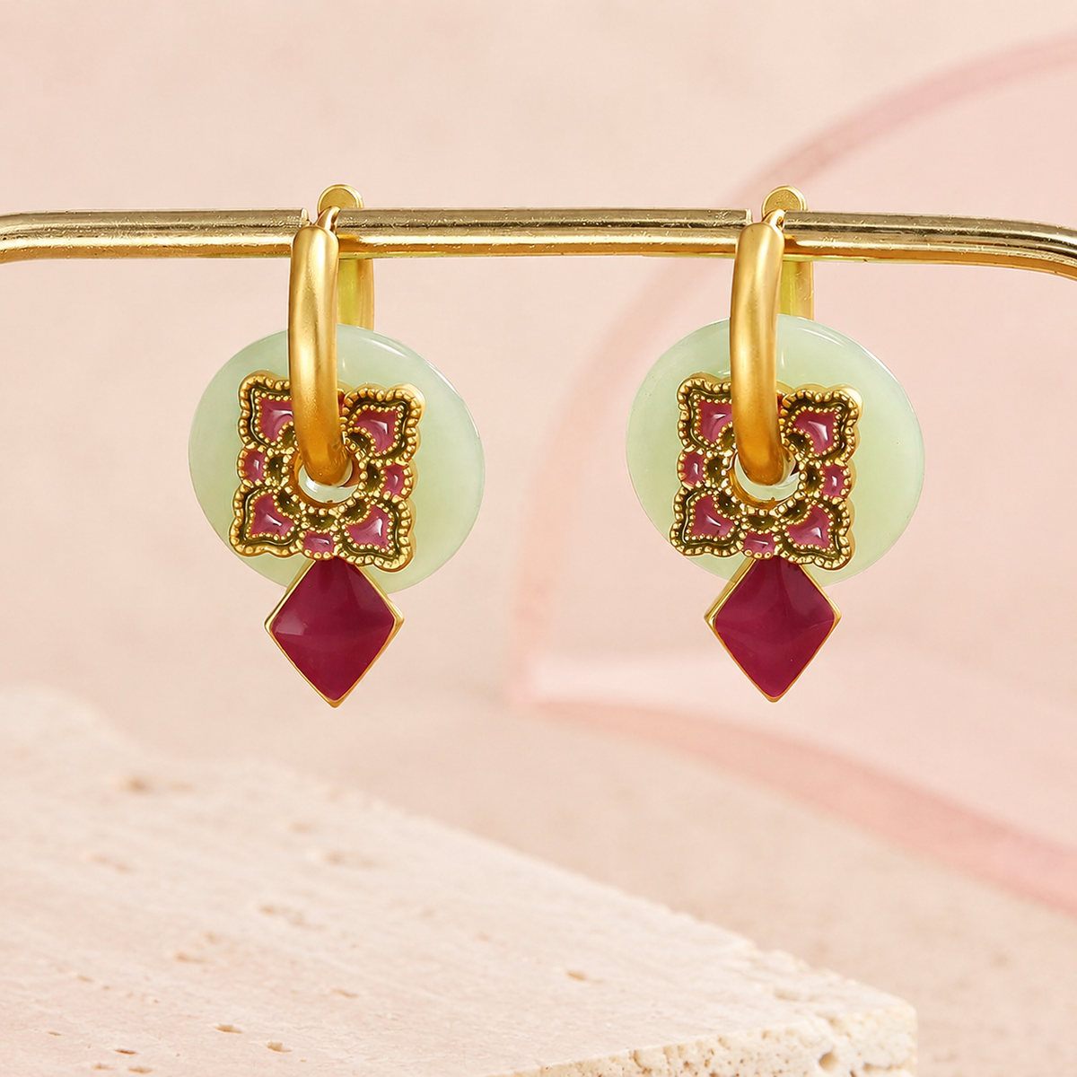 Ruby Lotus Jade Earrings