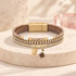 Taupe colour Bohemian Starlight leather bracelet on ivory stone with blush pink acrylic