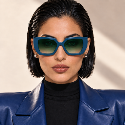 She-Wolf Lyons Blue sunglasses on model - Bloomy