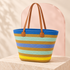 Solara striped woven tote in Coastal Blue, front view