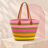 Solara striped woven tote in Sunset Pink, front view