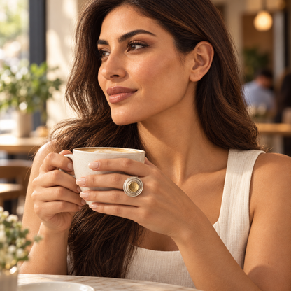 Tiga Metal Wheels Two Tone Ring worn in café