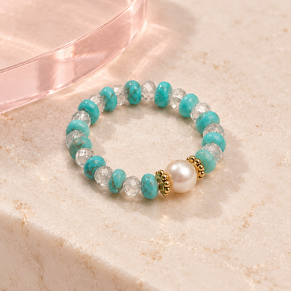 Turquoise Pearl Halo Ring design by Bloomy