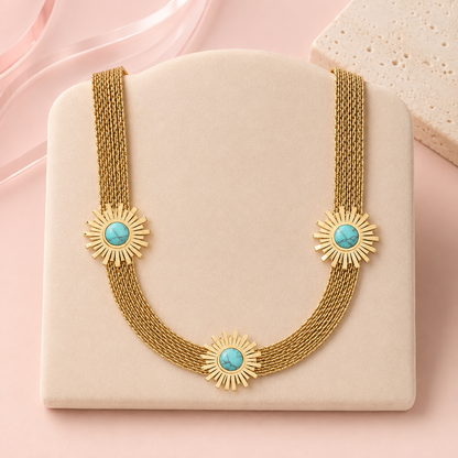 Turquoise Sunburst Jewelry Set — necklace with three sunbursts