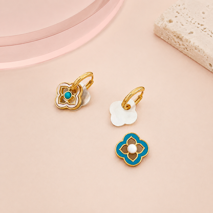 Turquoise &amp; White Clover Earrings with Pearl Accent