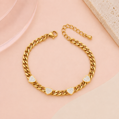 White Heart Chain Bracelet - 4 Hearts