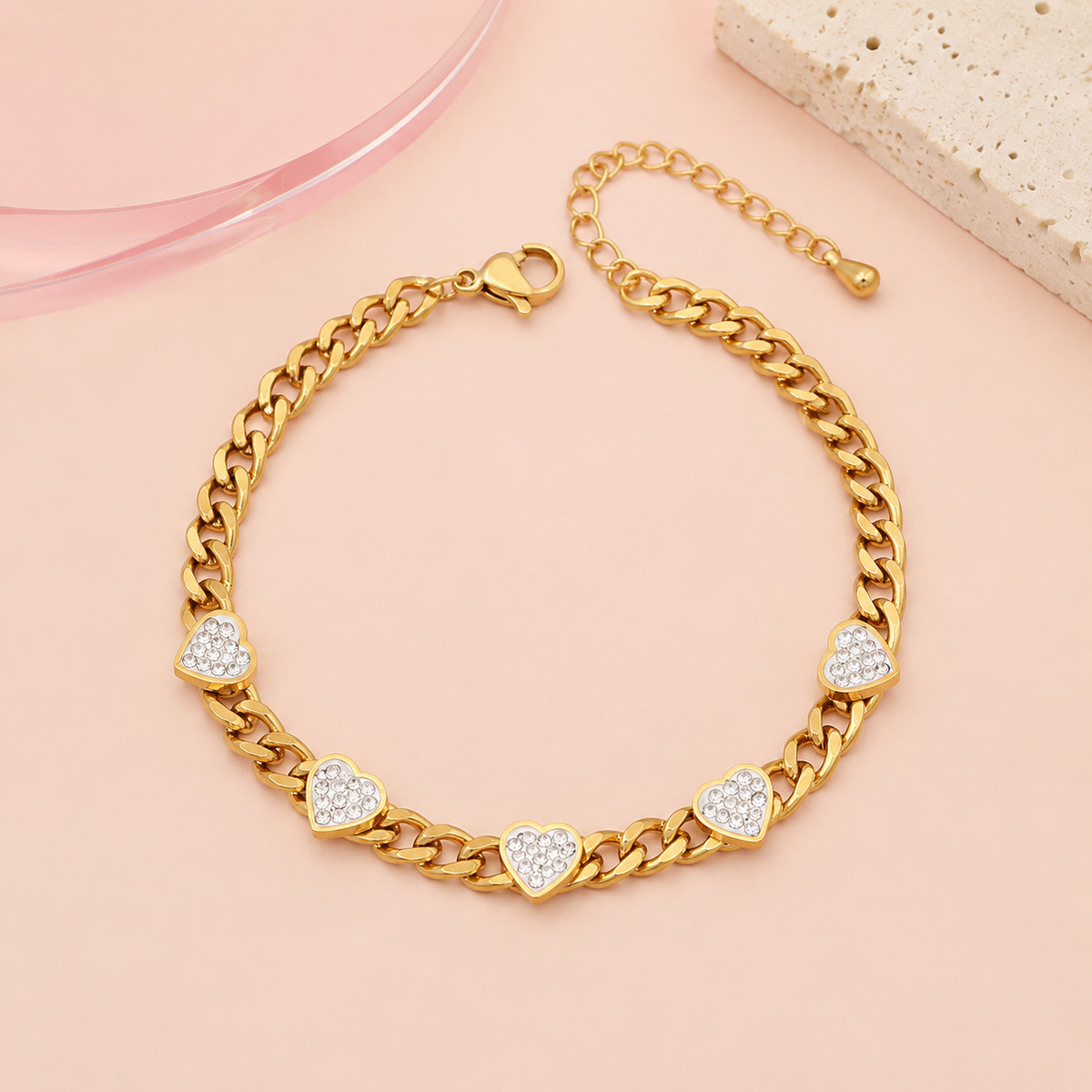 White Heart Chain Necklace - 5 Hearts
